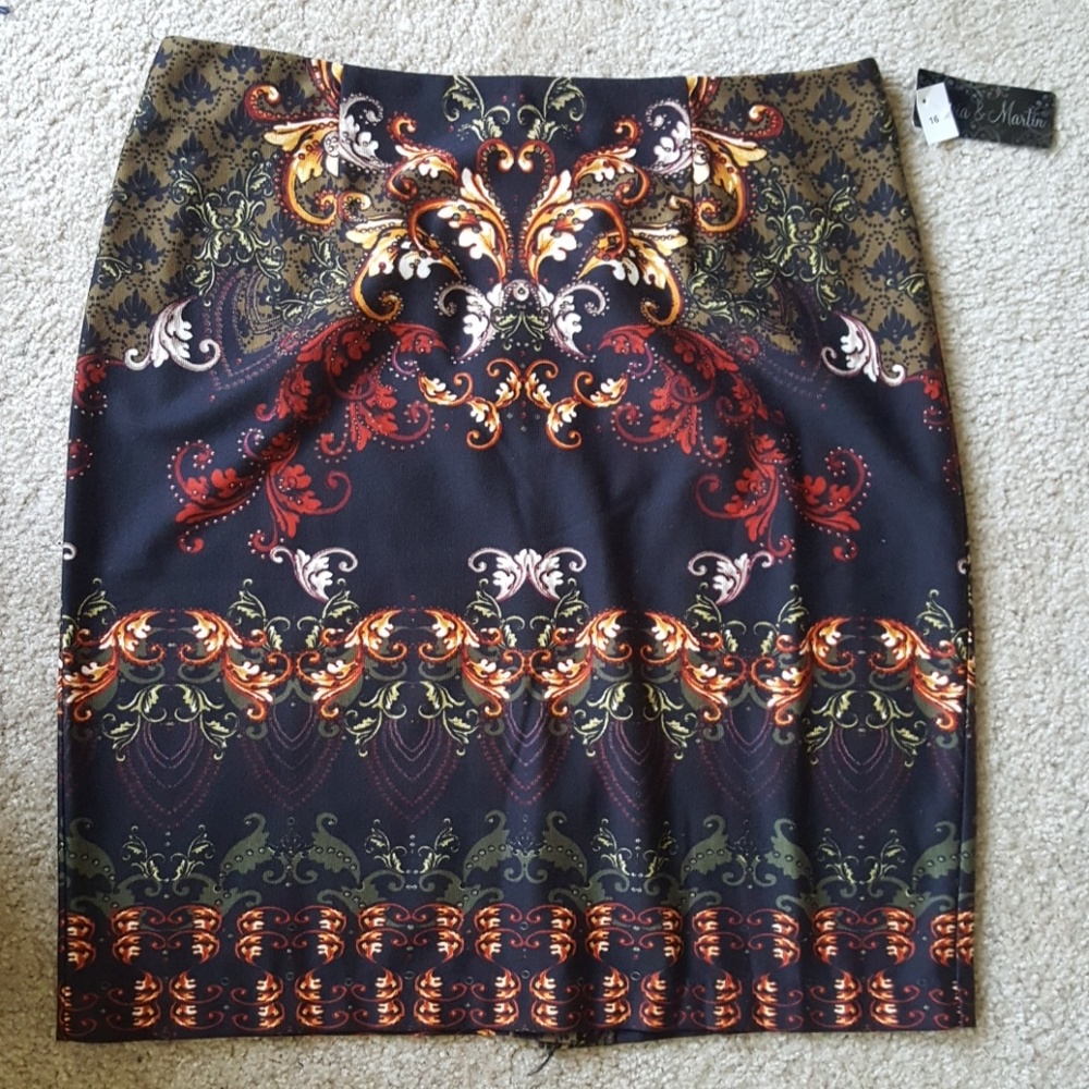 Olivia&Martin Scroll Motif Pencil Skirt